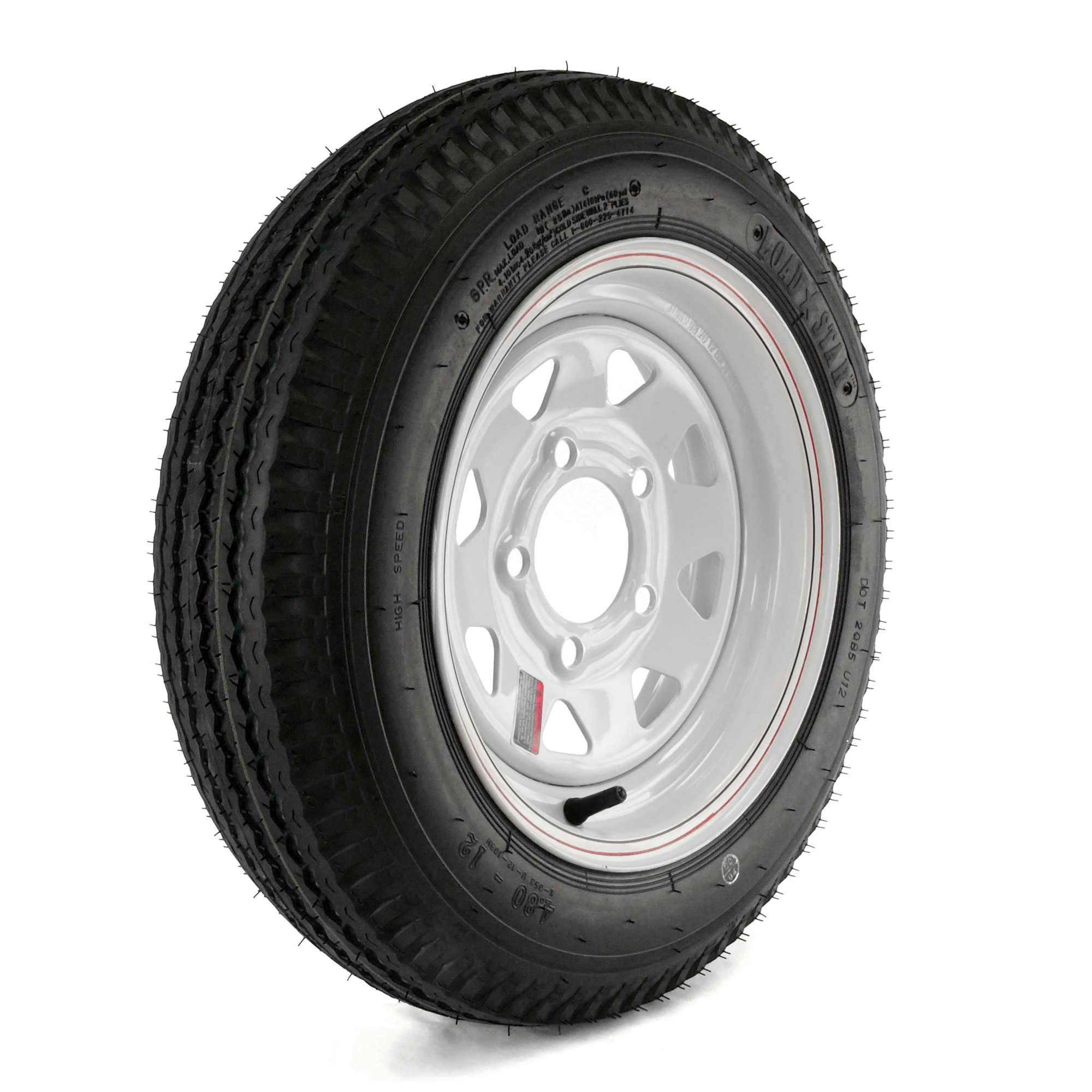 Kenda Loadstar 12in. Bias-Ply Trailer Tire and Wheel Assembly, 480-12, 5-Hole, Load Range C, Model# DM412C-5C-IN